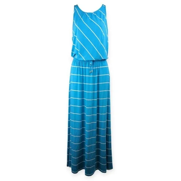 Michael Stars Harlow Stripe Island Atlantic Maxi Dress Aqua Blue Racerback S - Picture 5 of 9